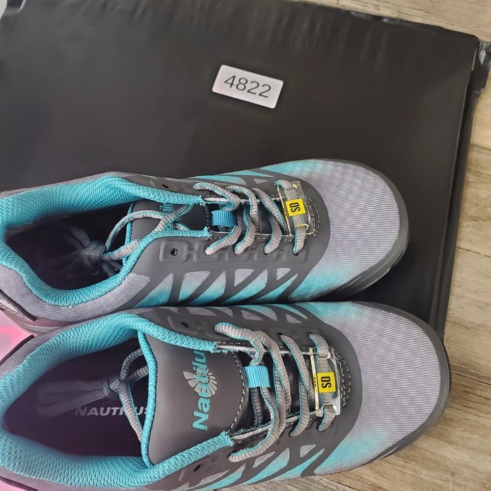 Nautilus N2485 Womens Work Shoes Sz 6.5 B Teal Gray Carbon Fiber Safety Toe